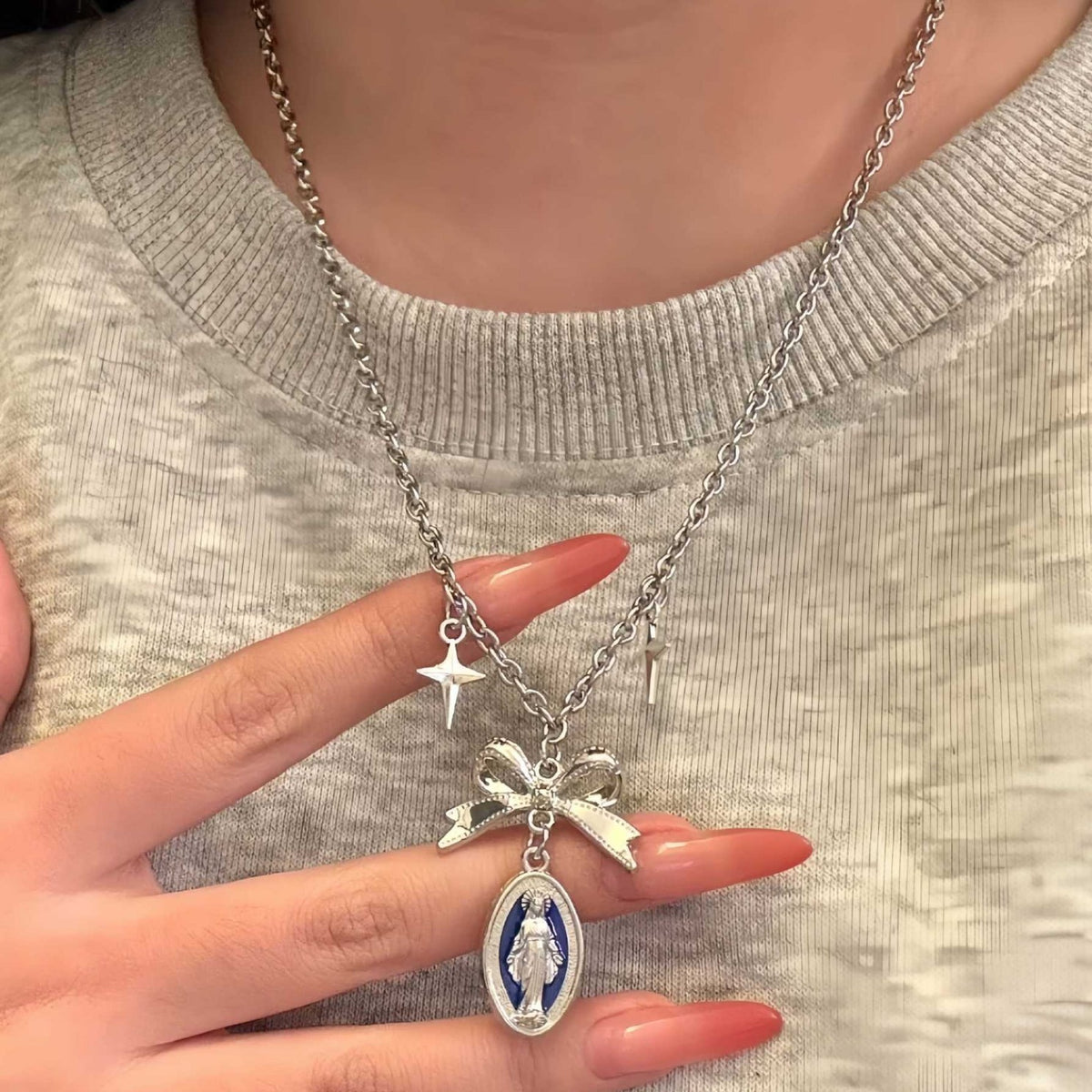 Korean Ins Style Bow Star Necklace teemdrop