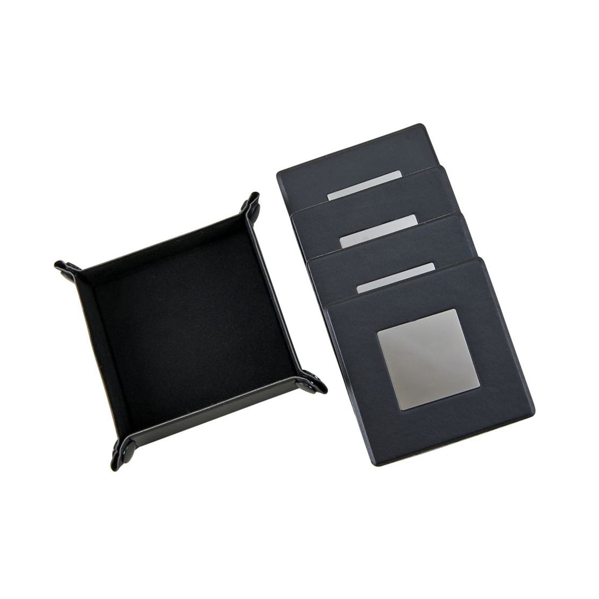 Black Leatherette 5 Piece Coaster Set Creativegiftsdirect