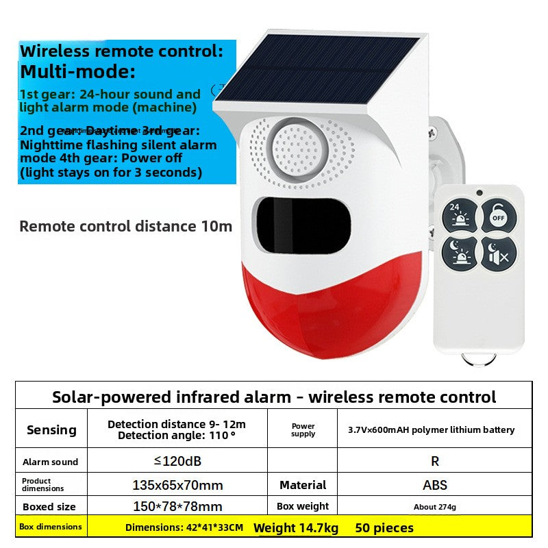 Solar Outdoor PIR Motion Sensor Alarm with Remote Control and Siren teemdrop