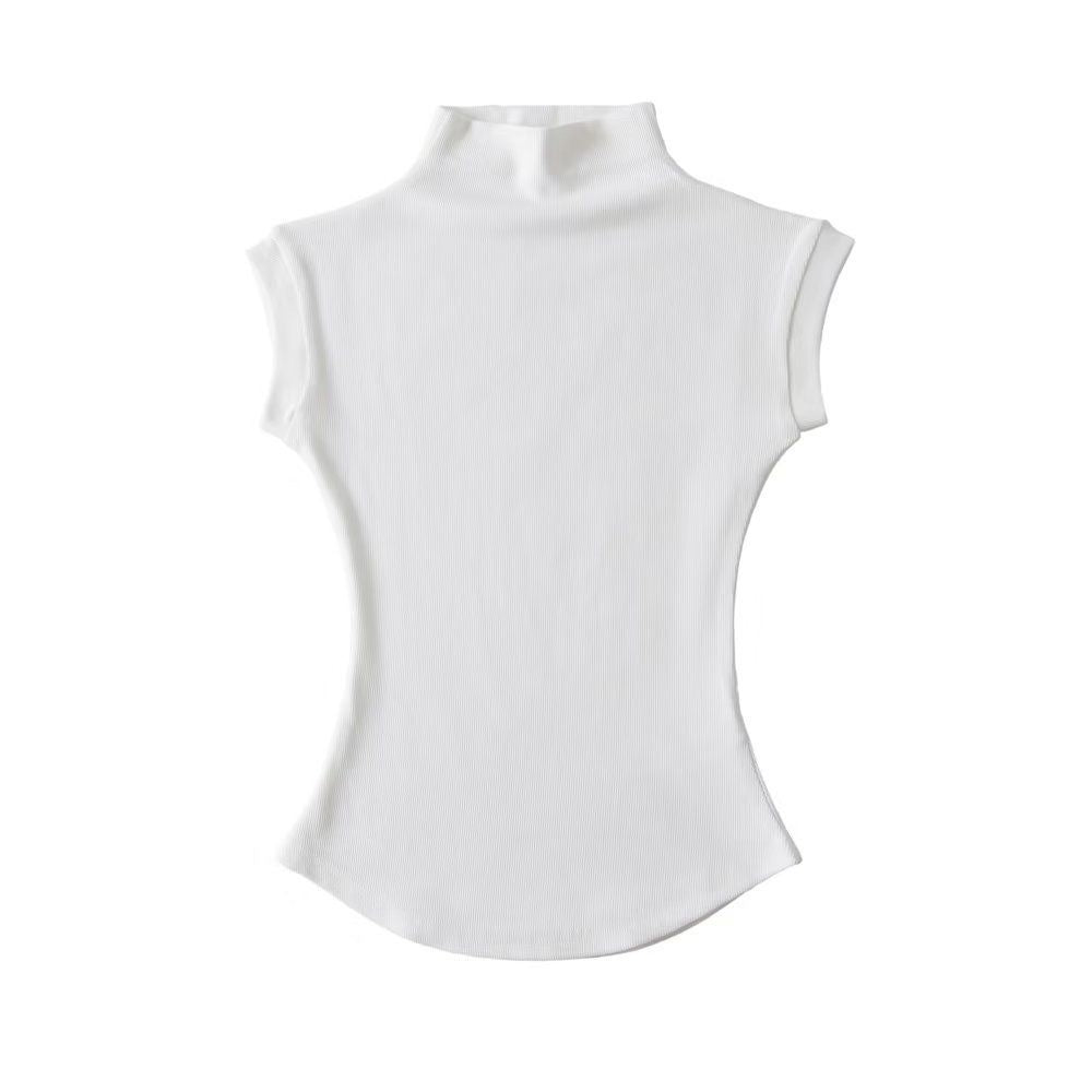 Women's Asymmetrical Half-Turtleneck Short Top Summer Sleeveless Slim Fit Solid Color teemdrop