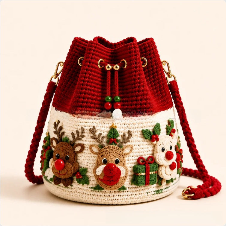 Handmade Crochet Christmas Drawstring Gift Bag Holiday Decoration teemdrop