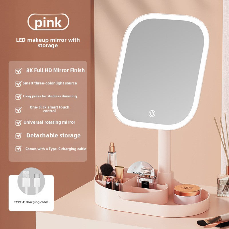Three-Color Lighting Foldable Makeup Mirror with 5X Magnification Detachable Lens teemdrop