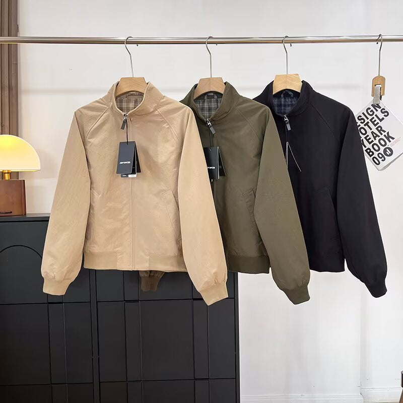 Men's Stand Collar Zip-Up Jacket Long Sleeve Loose Casual Coat teemdrop