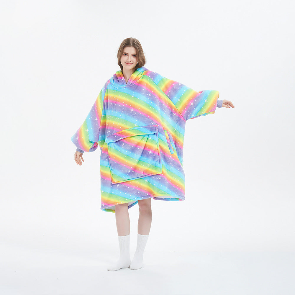 Oversized Flannel Hoodie Blanket with Pocket