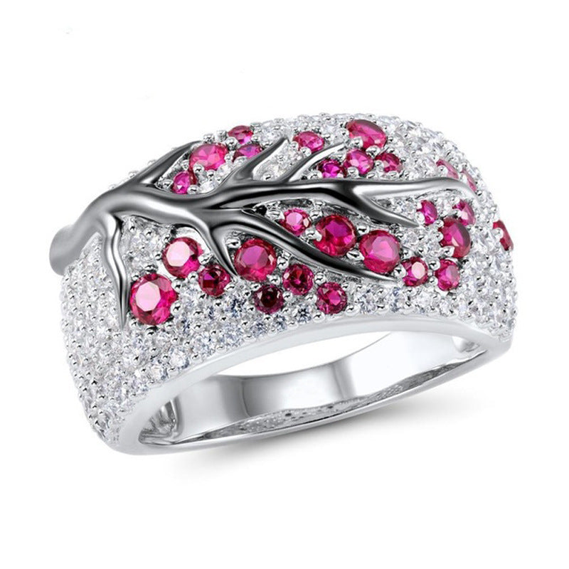 Gold-Plated Branch Flower Inlaid Stone Ring