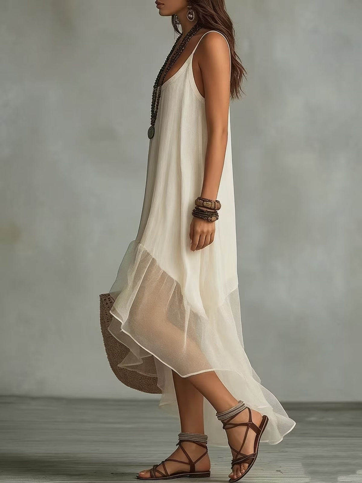 Strap-neck U-neck dress teemdrop