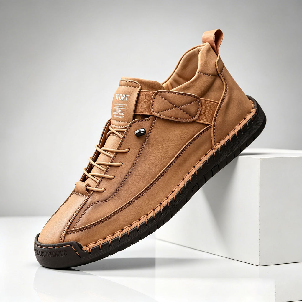 Men's Mid-Top PU Leather Stitched Martin Boots Casual Outdoor Flat Heel Boots