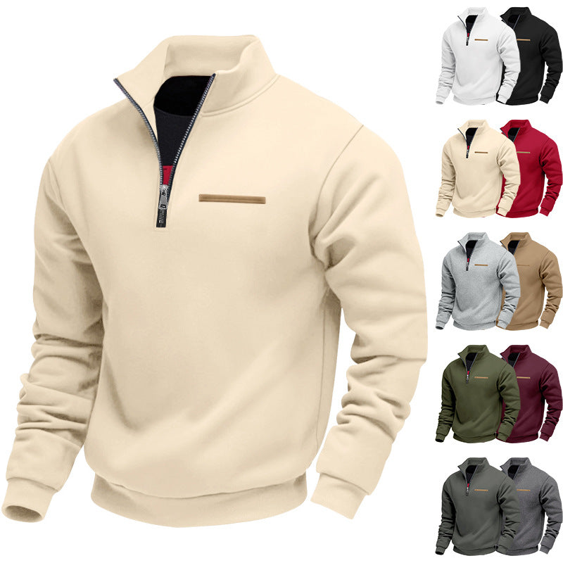 Men's Stand Collar Half-Zip Pullover Sweatshirt