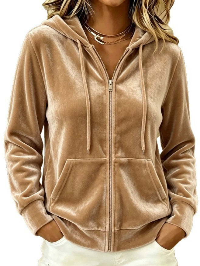 Hooded zip-up long-sleeve sweatshirt teemdrop