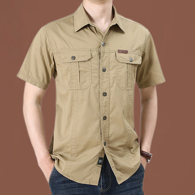 Men's Plus Size Solid Color Long Sleeve Work Shirt Loose Fit Casual Button-Down Shirt with Pocket teemdrop
