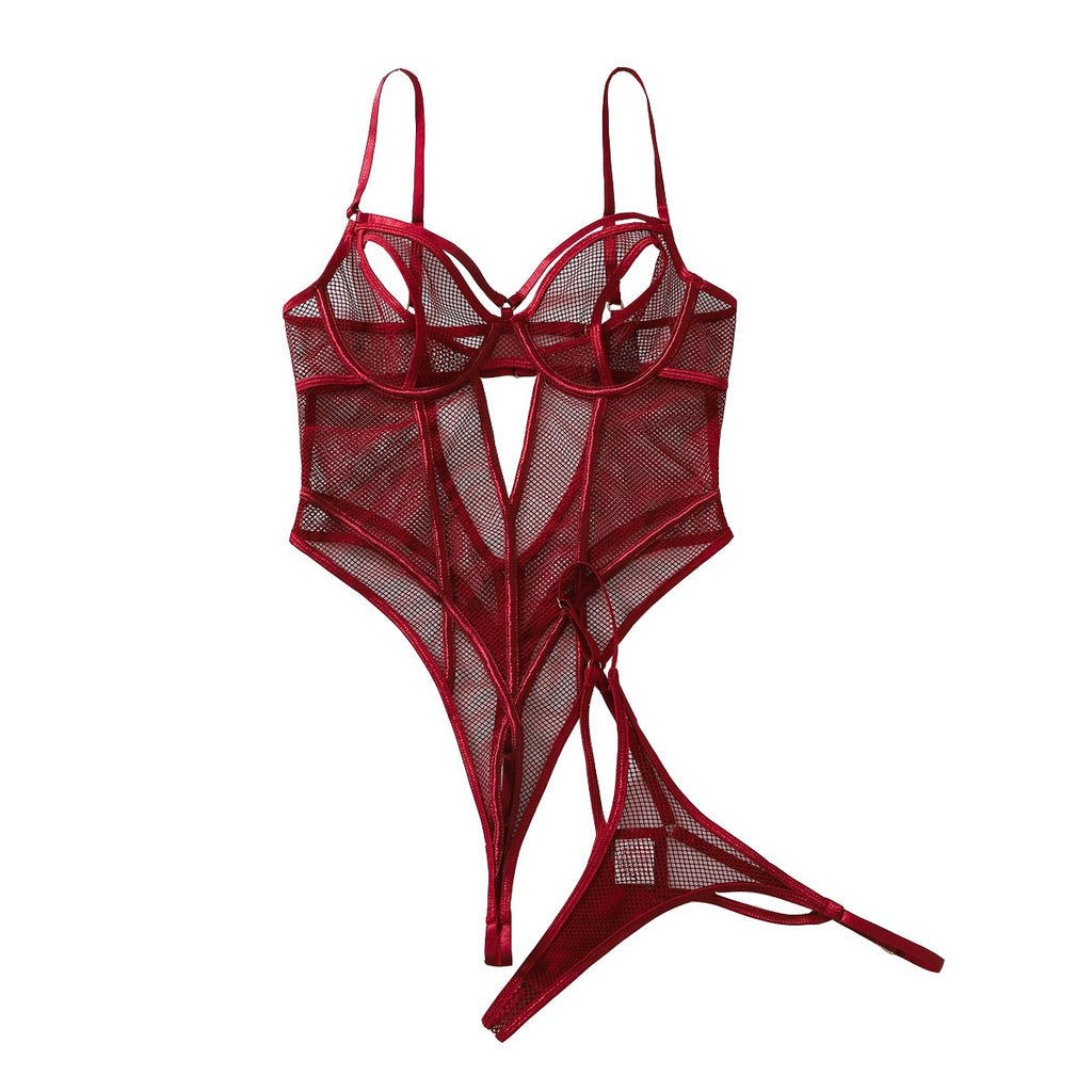 Women's Hollow Out Sheer Mesh Body Shaping Lingerie Set teemdrop