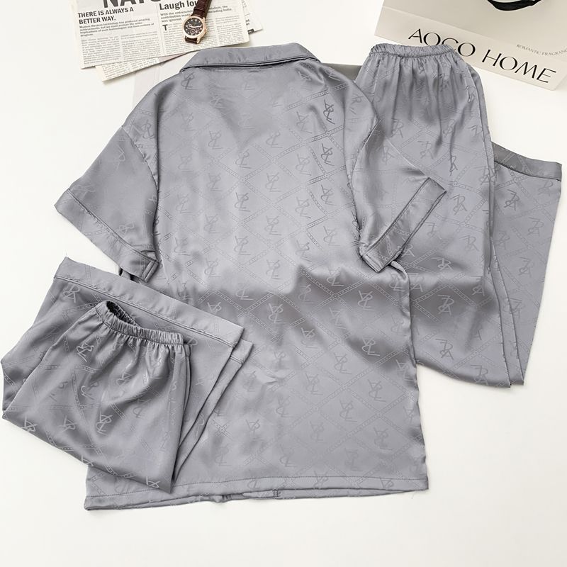 Men's silk three-piece pajamas