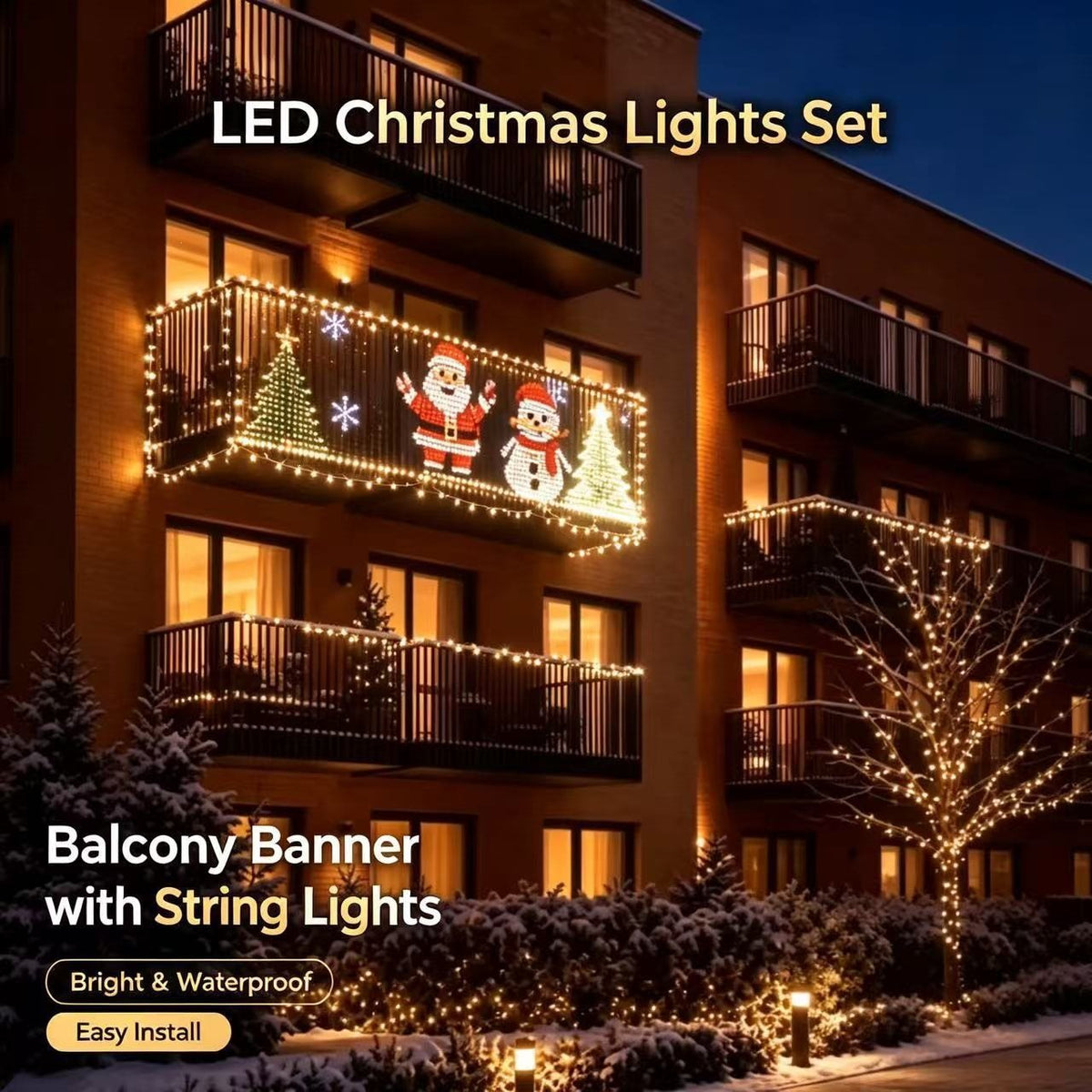 Christmas LED Decorative balcony fence and courtyard holiday string lights teemdrop