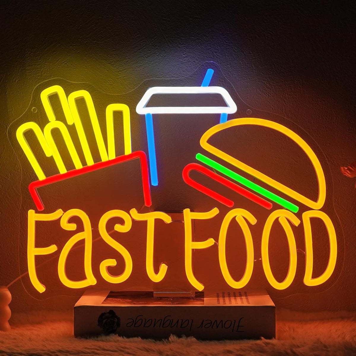 LED Neon Light Hamburger Fries Sushi Shape Sign for Home Bar Decoration