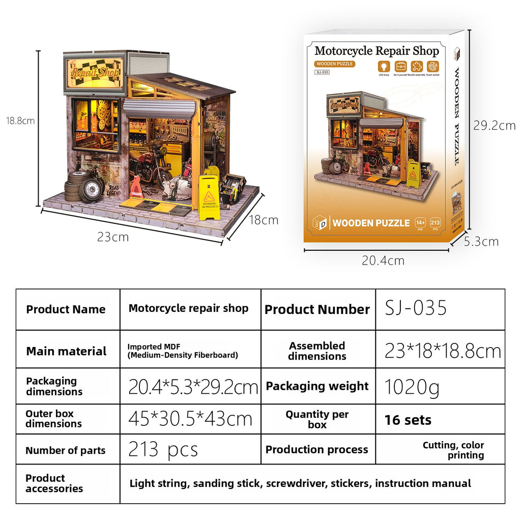 DIY Wooden Miniature House 3D Puzzle Model Building Kit with LED Light teemdrop