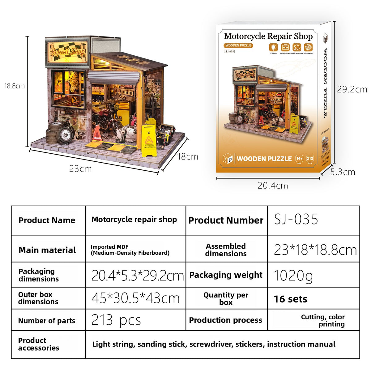 DIY Wooden Miniature House 3D Puzzle Model Building Kit with LED Light teemdrop