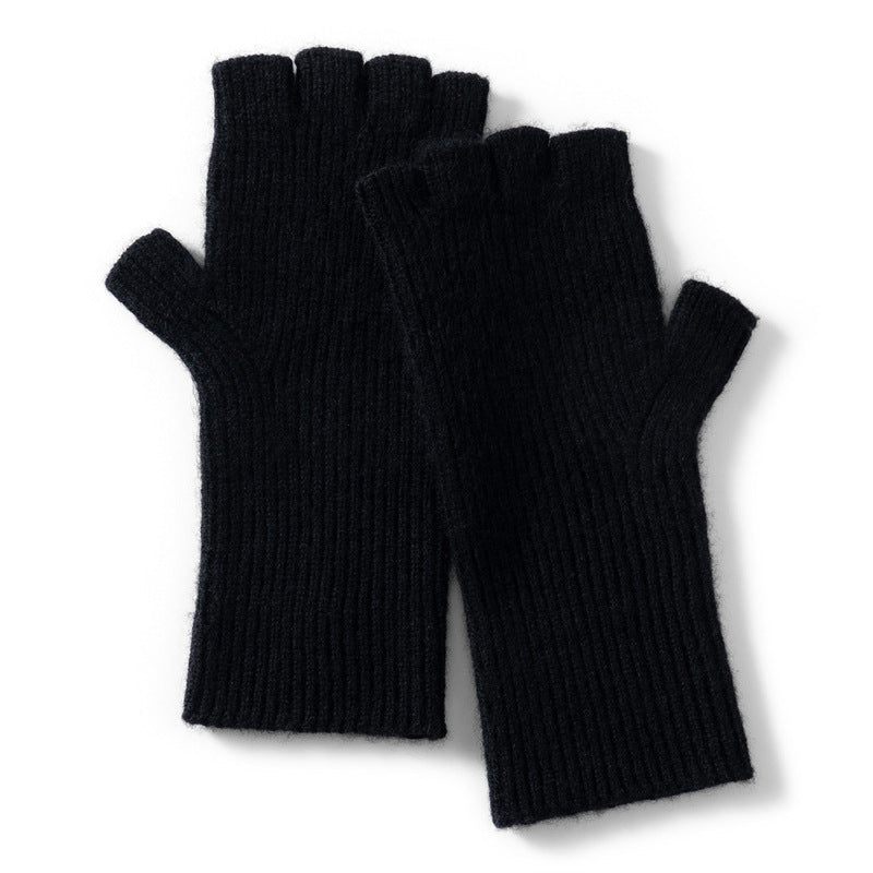 Cashmere Vertical Pattern Half-Finger Long Warm Gloves teemdrop