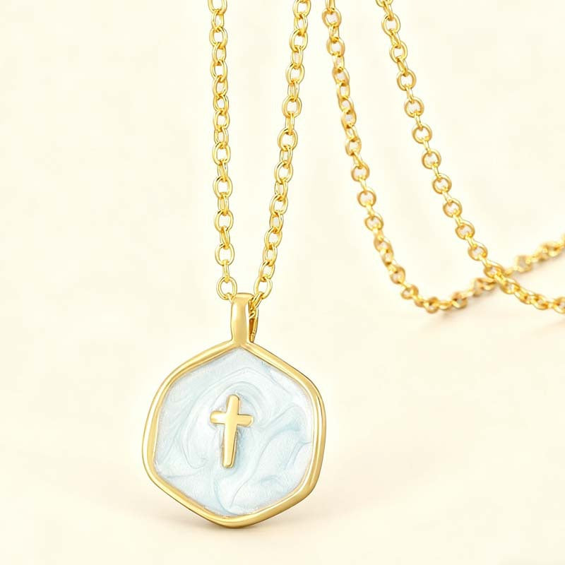 Female zinc alloy enamel cross pendant necklace