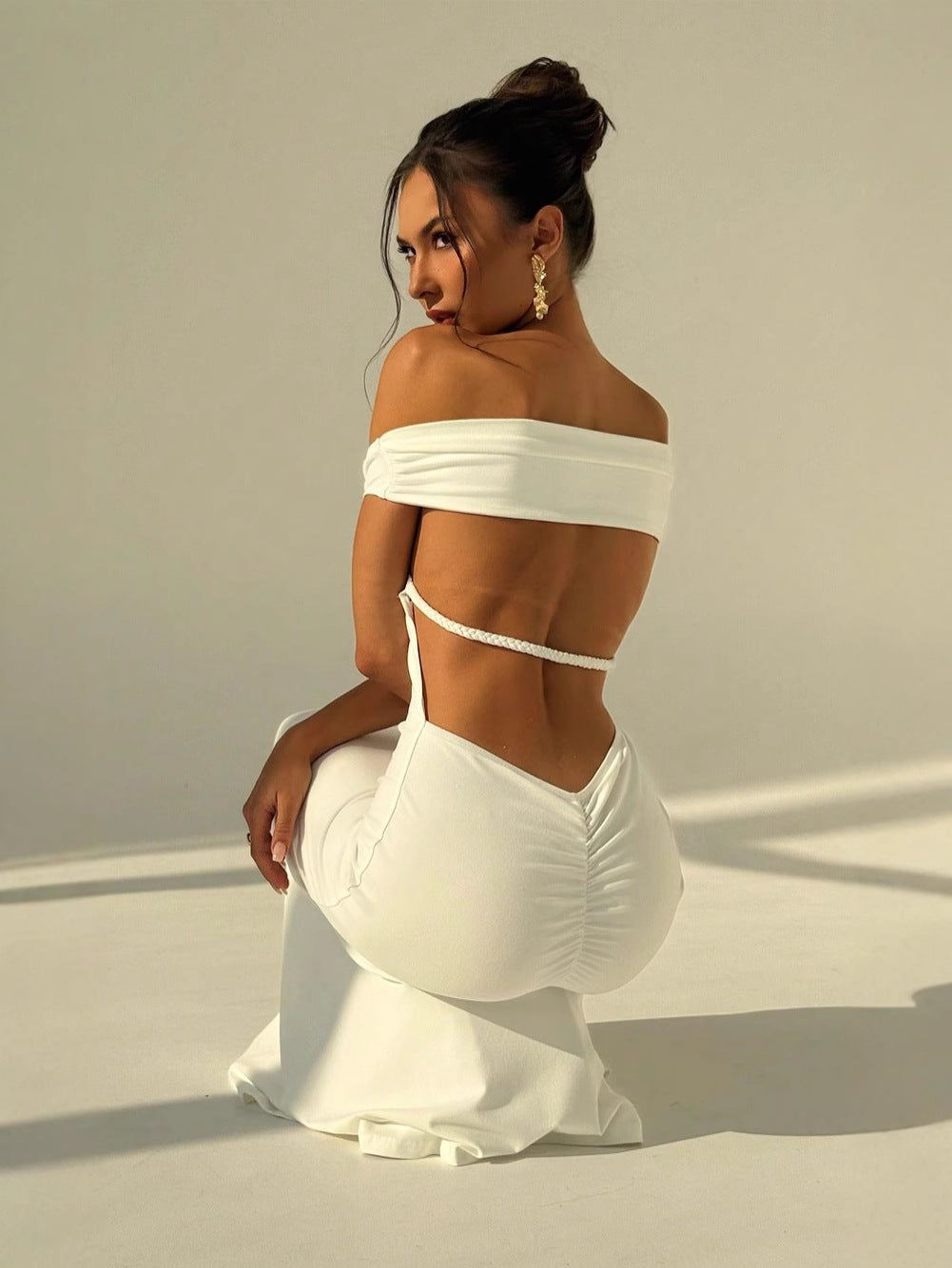 Sleeveless One-Shoulder Backless Slim Fit Long Dress teemdrop