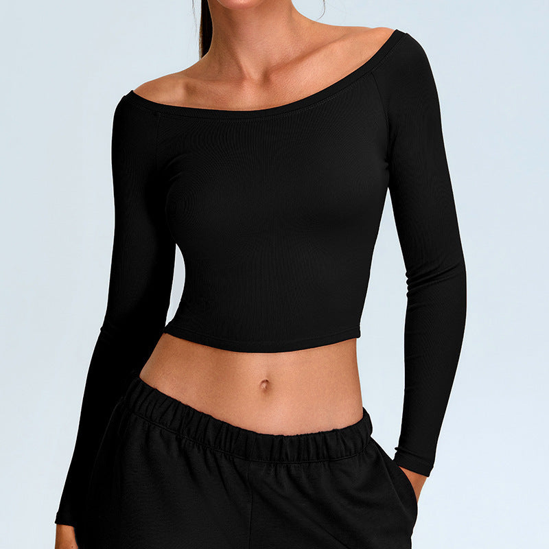 Women's One-Shoulder Long Sleeve Quick-Dry Ribbed Top