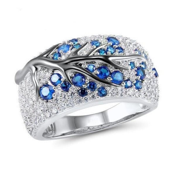 Gold-Plated Branch Flower Inlaid Stone Ring
