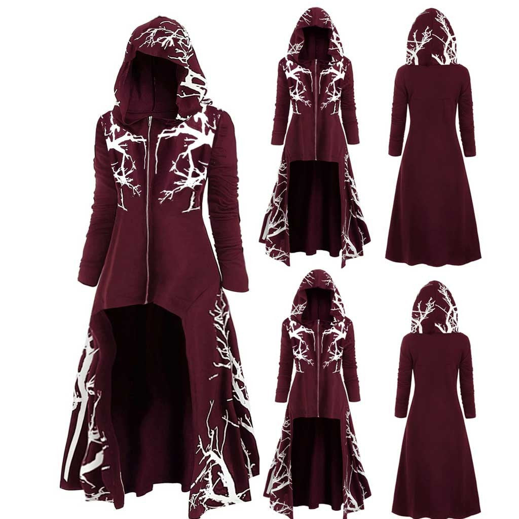Hooded Printed Cape Dress with Irregular Hem