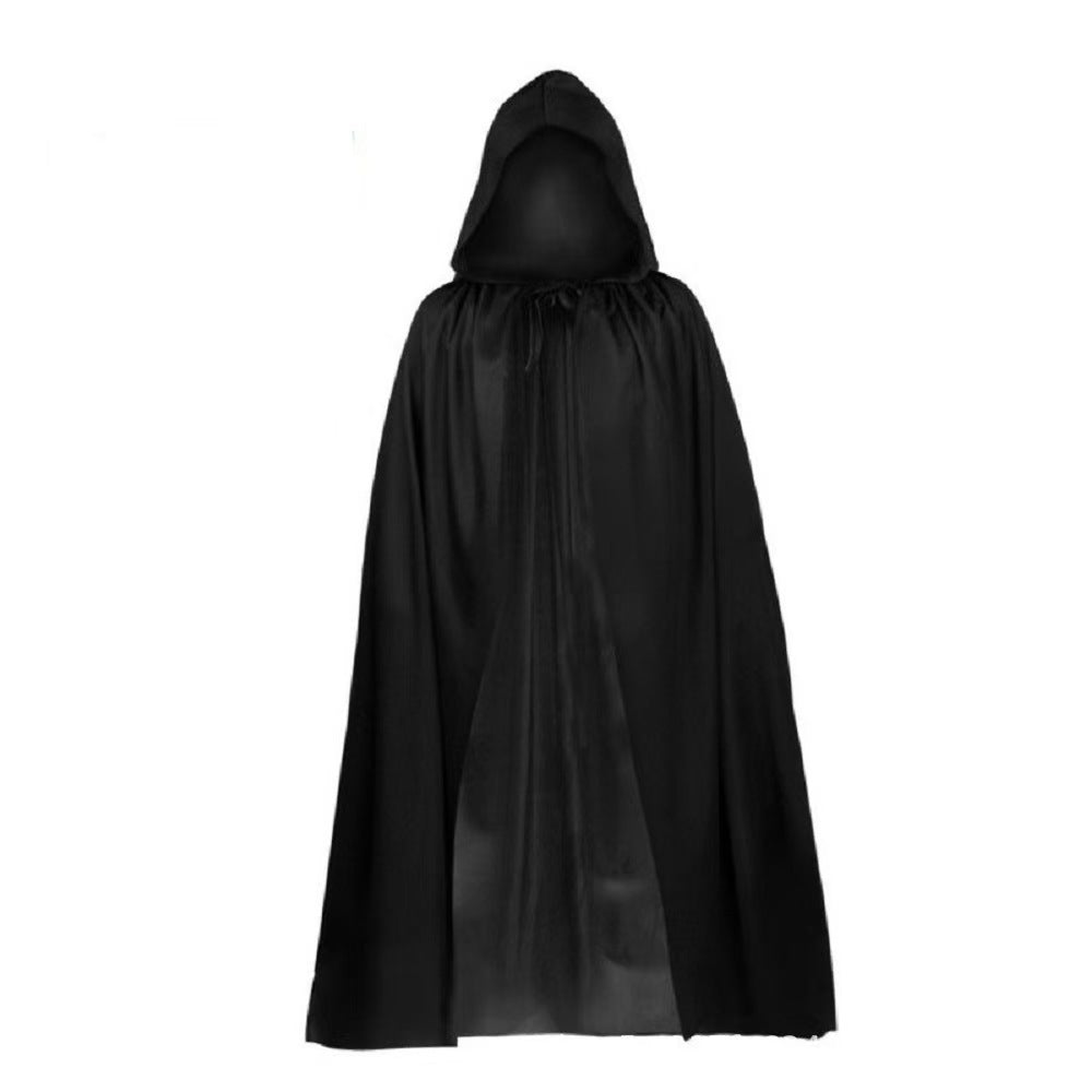 Adult Black Satin Grim Reaper Hooded Cloak Halloween Costume