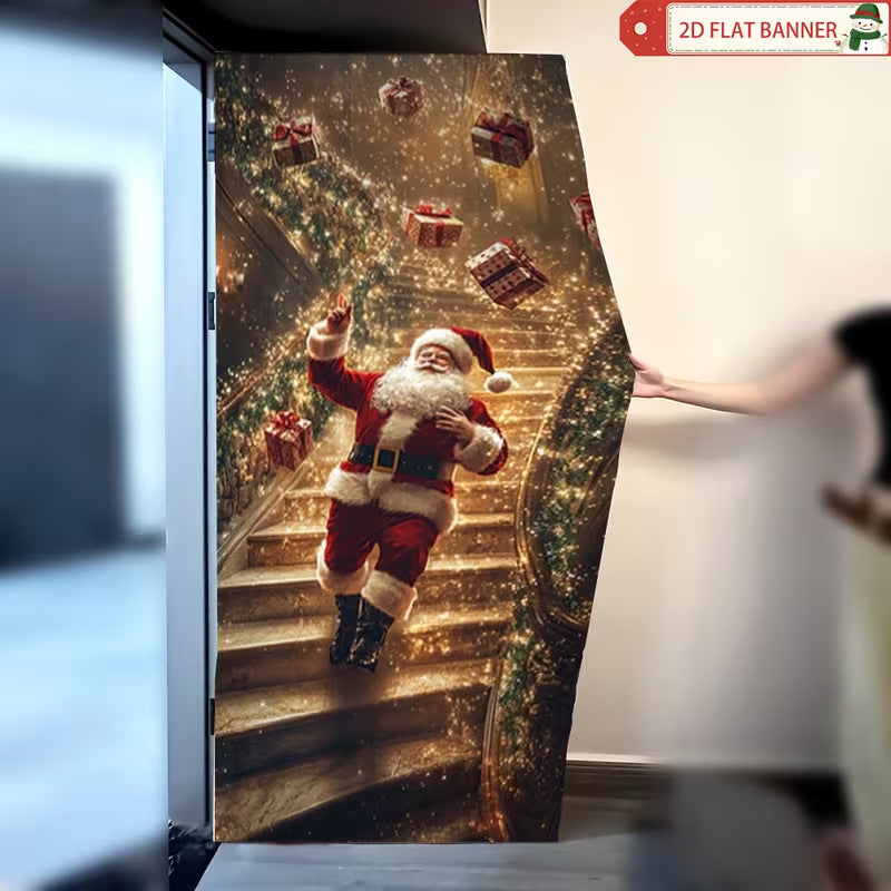 Milk Silk Christmas Door Banner Reindeer Santa Claus Design Festive Party Decoration Hanging Cloth for Home Living Room Bedroom teemdrop
