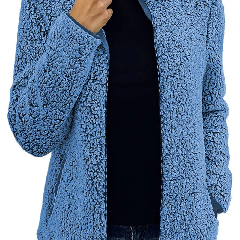 Women's Stand Collar Solid Color Zip-Up Bubble Fleece Jacket