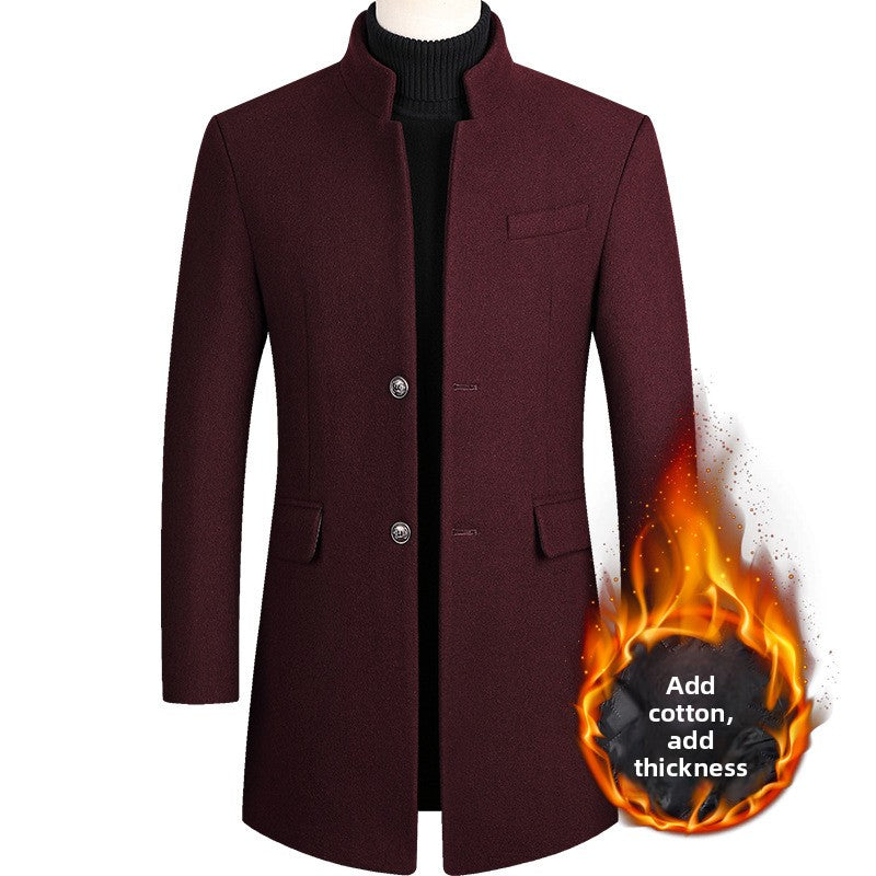 Men's Woolen Slim-Fit Mid-Length Coat teemdrop