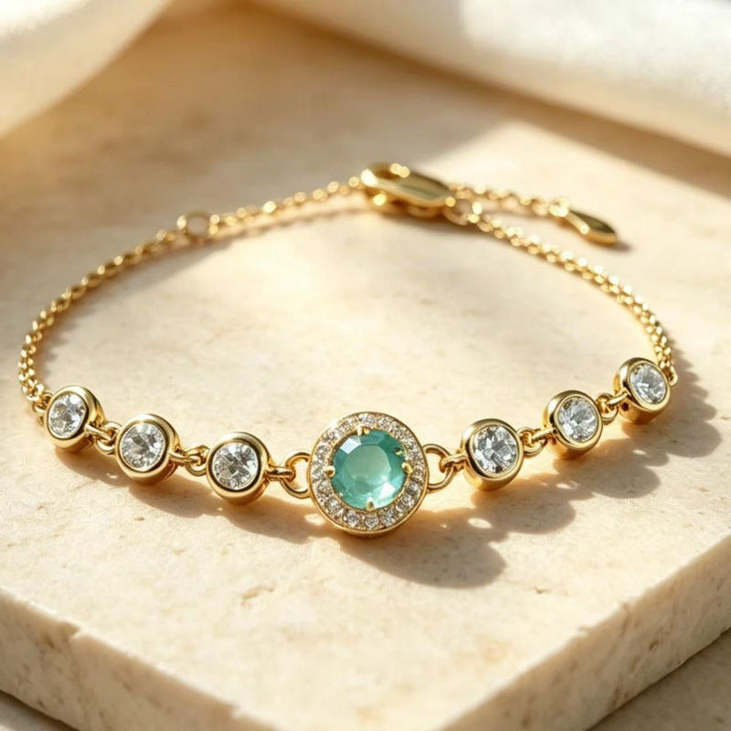 Women's S925 Silver Birthstone Bracelet with Natural Gemstones Gold Plated