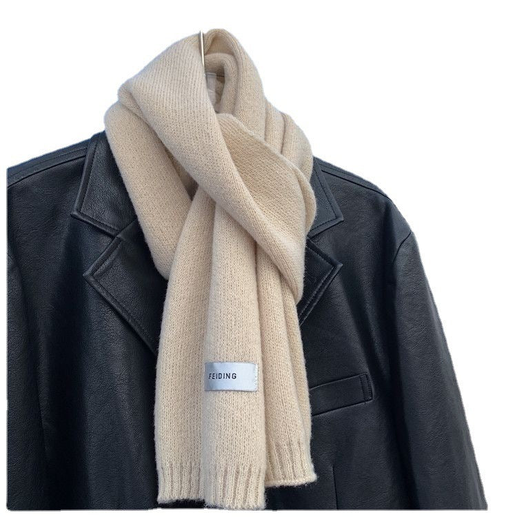 Unisex Solid Color Knitted Wool Scarf Winter Warm Neck Wrap