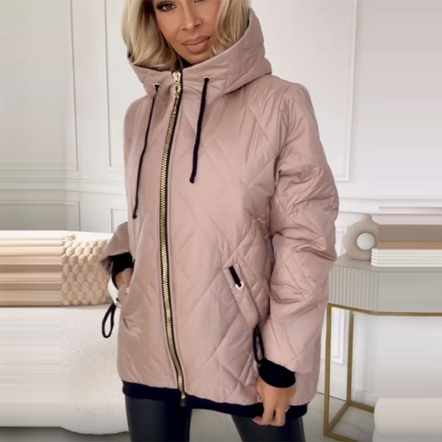 Women's Hooded Solid Color Cotton Padded Jacket Coat teemdrop