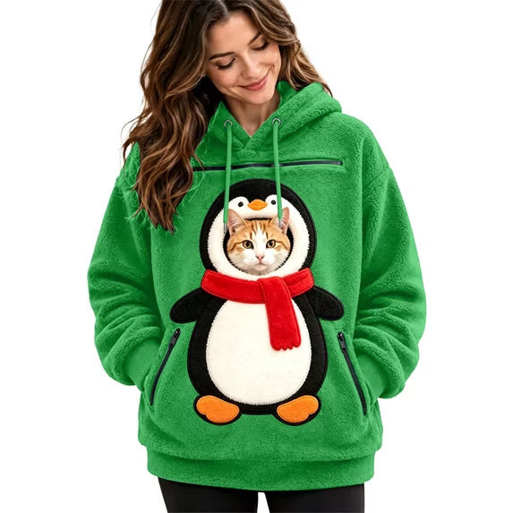 Mens Winter Warm Polar Fleece Lined Hoodie with 3D Printed Christmas Pattern and Zipper Pocket teemdrop