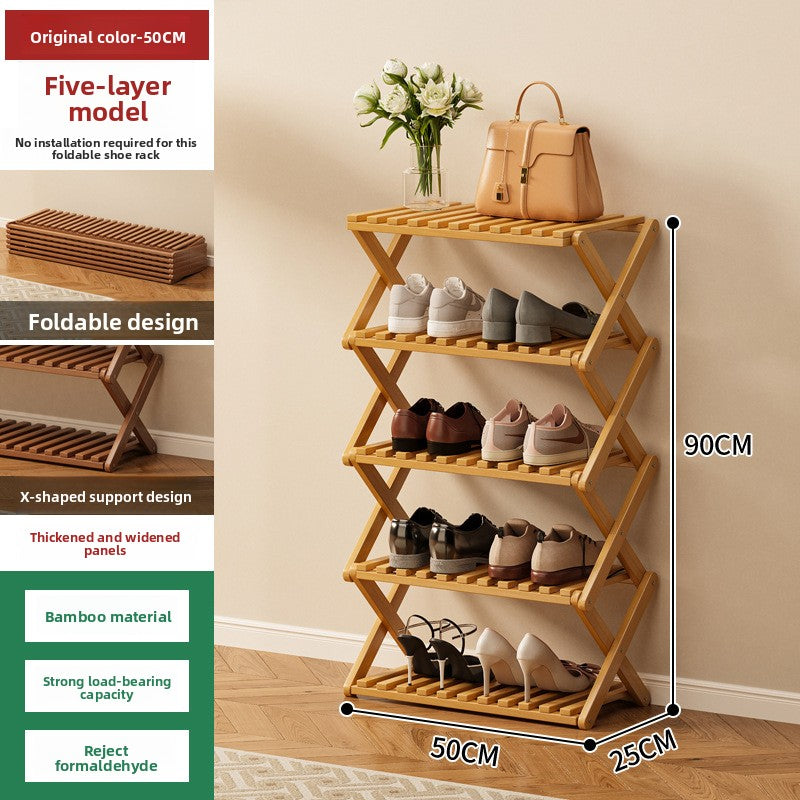 Foldable Bamboo Shoe Rack Freestanding No Assembly Multi-Tier Storage Organizer teemdrop