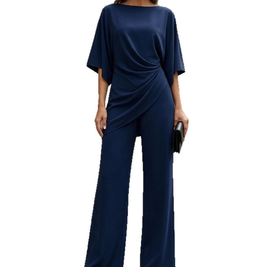 Women's Two-Piece Work Suit Set Waist Cinched Shirt and Wide Leg Pants teemdrop