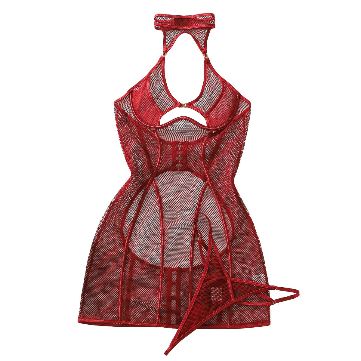 Sheer Fishnet Halter-Neck Body-Sculpting Sexy Cut-Out Bodysuit teemdrop