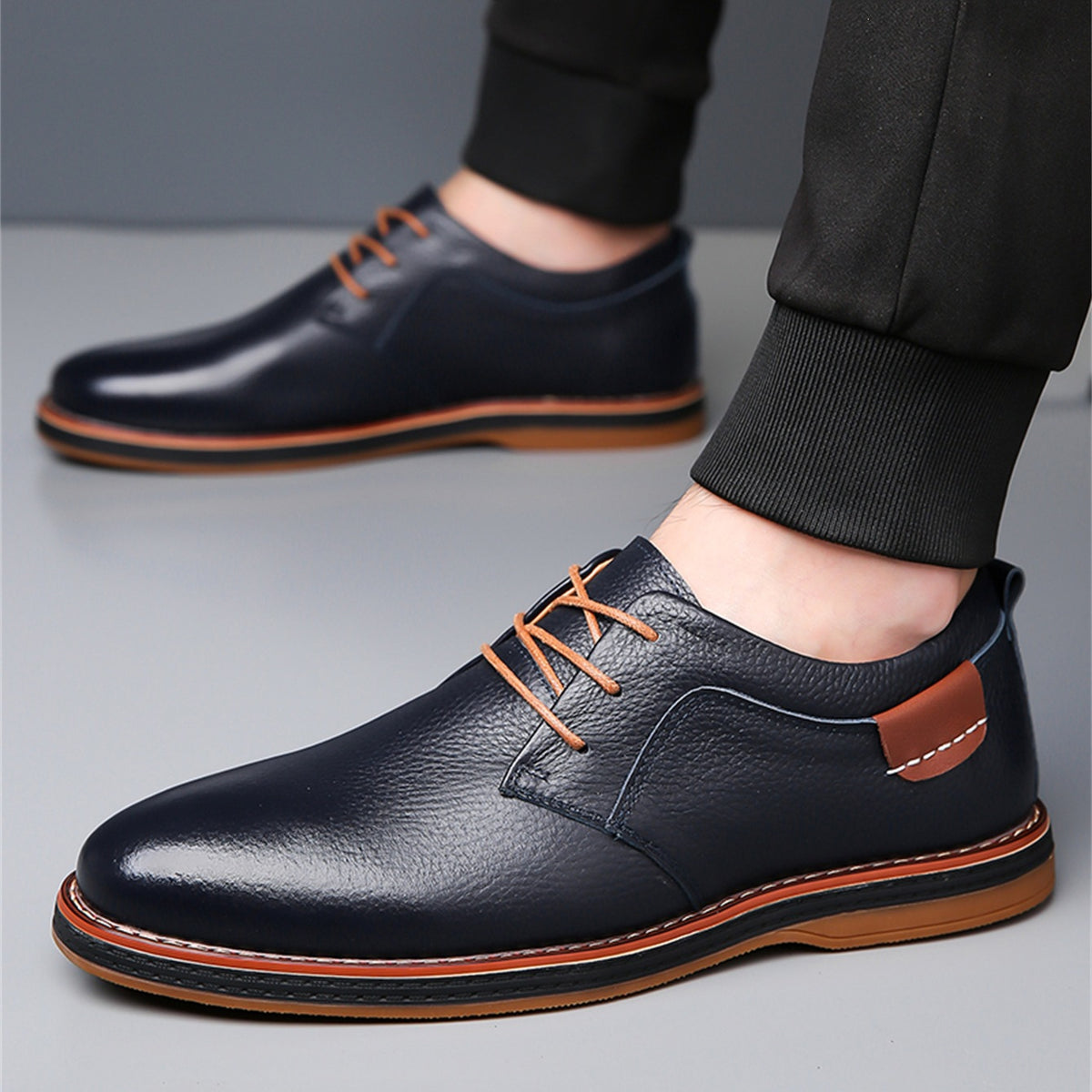 Hand-Stitched Genuine Leather Business Casual Men's Shoes with Soft Rubber Sole teemdrop
