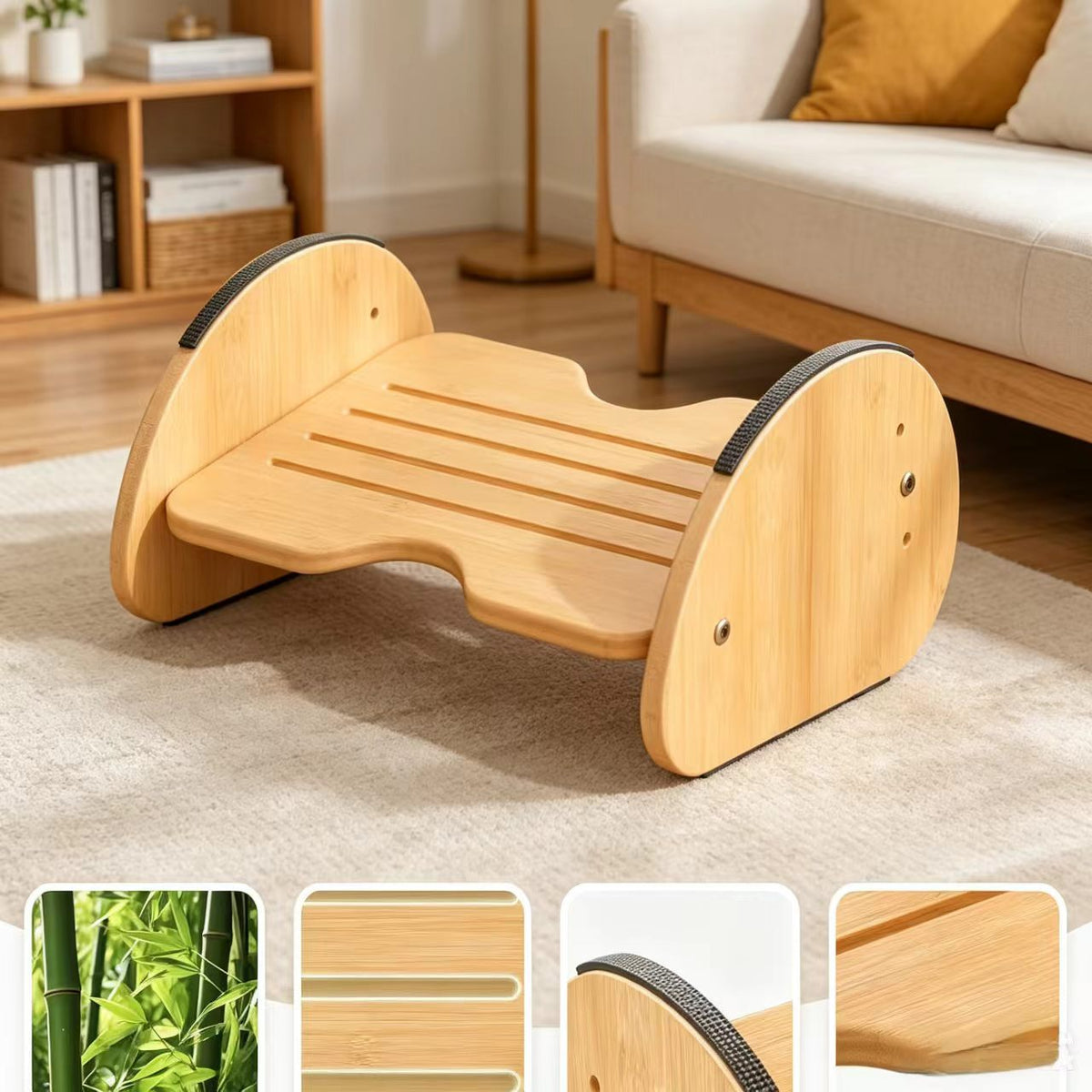 Adjustable Bamboo Under Desk Footrest Ergonomic Rocking Foot Stool for Office Home