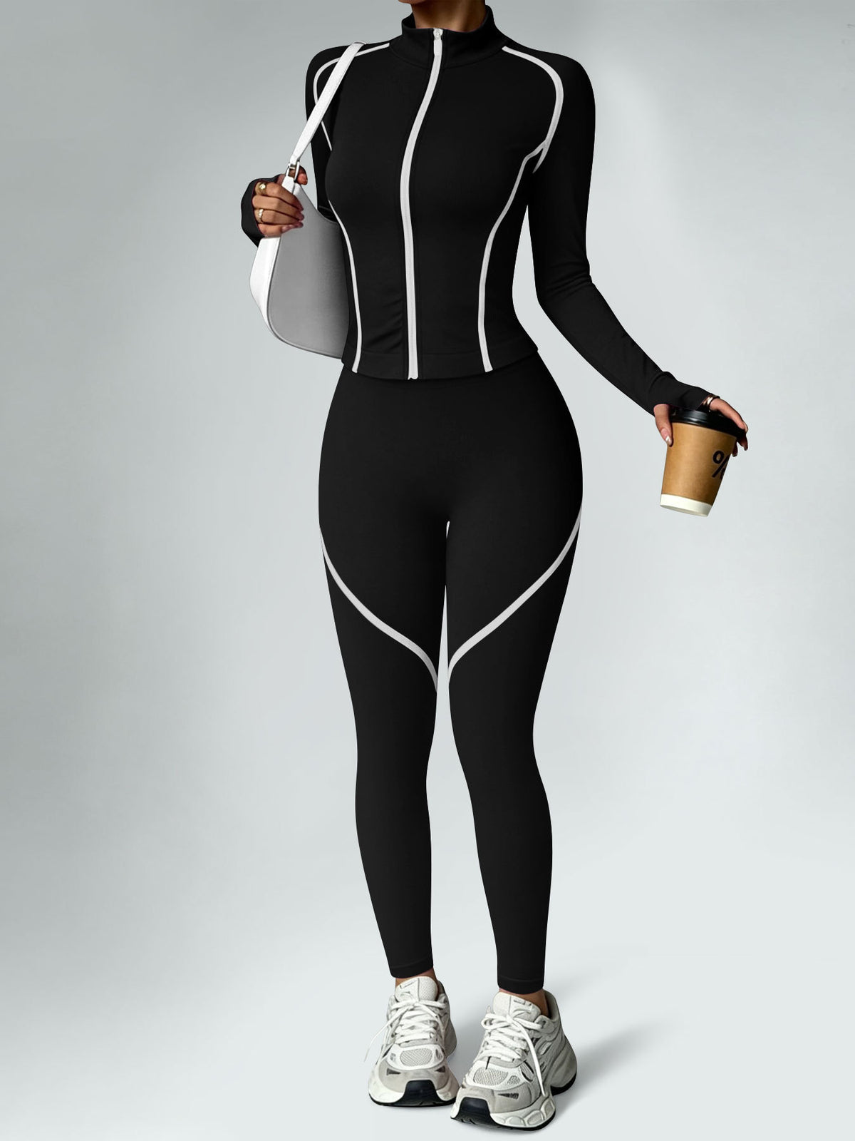 sports zip-up long-sleeve top and tight-fitting pants teemdrop