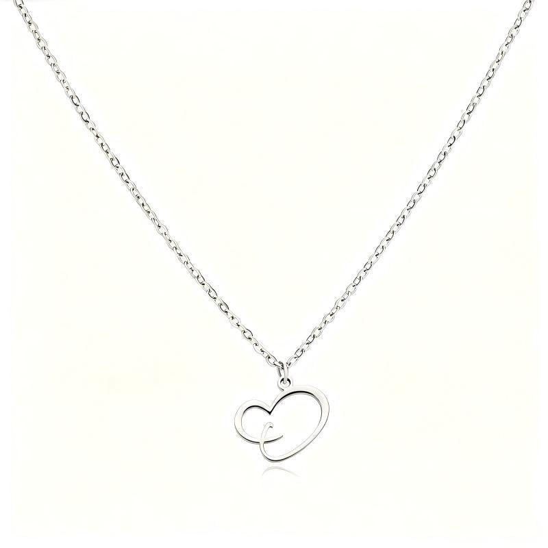 Stainless Steel Heart Initial Letter Pendant Necklace for Women