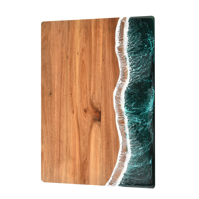 Ocean Wave Resin Cutting Board Splicing Acacia Wood Wooden Food Grade Cutting Board teemdrop