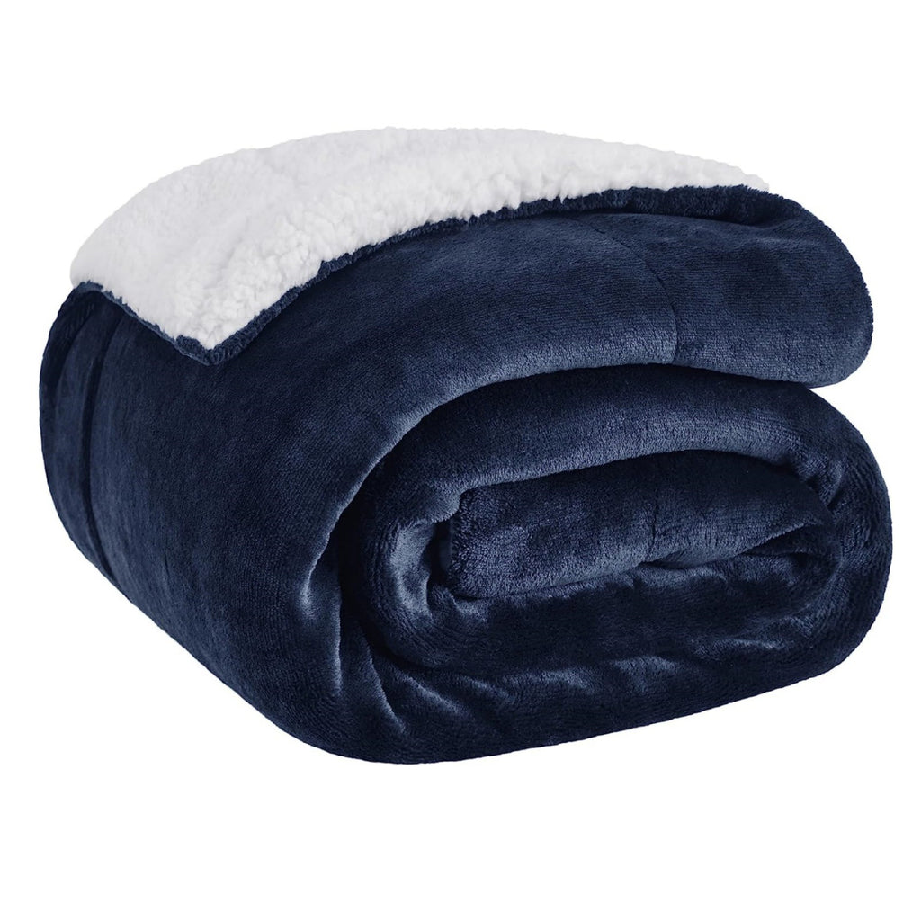 Double-Sided Plush Sherpa Fleece Blanket Thick Warm Solid Color Soft Throw