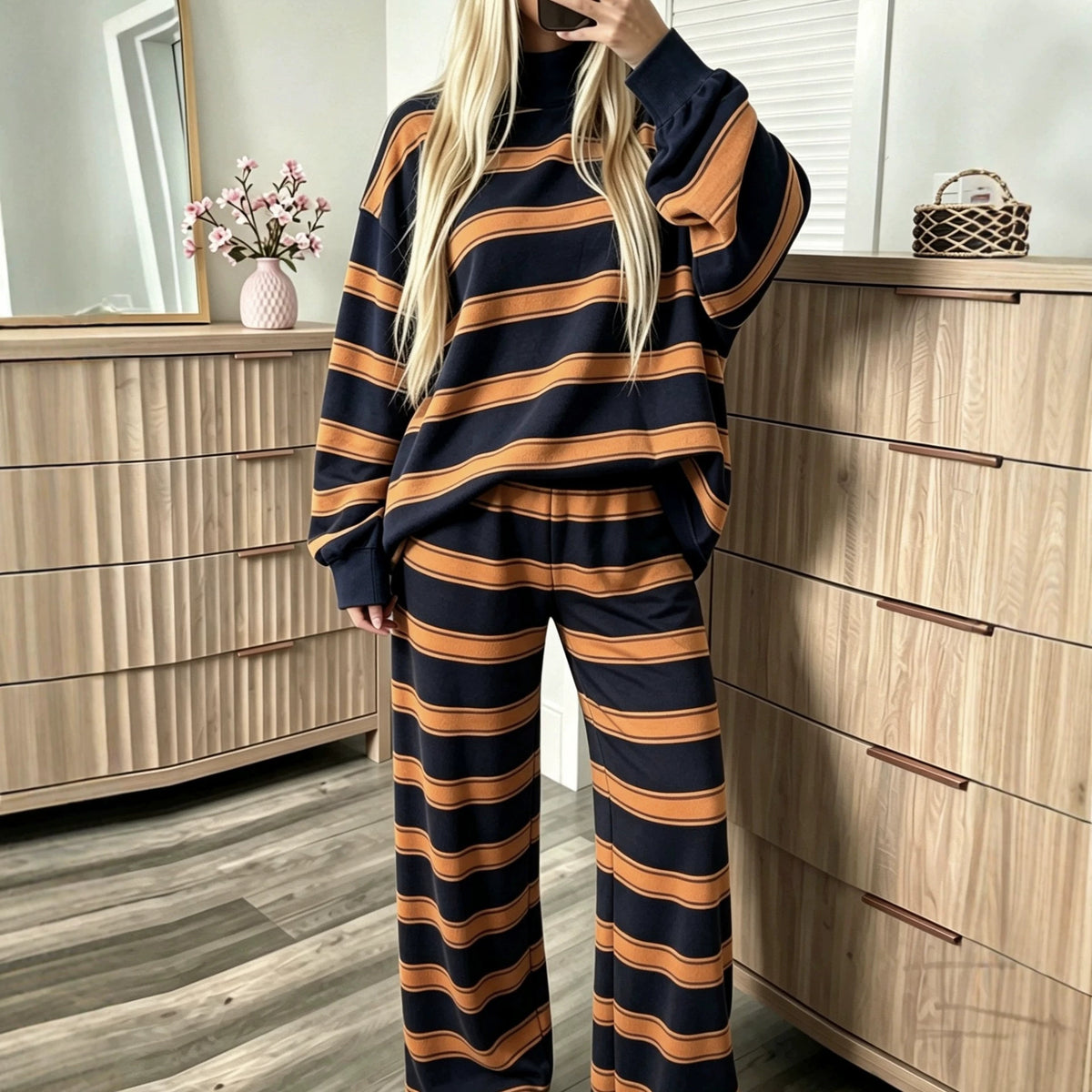 Striped fashion casual simple ladies suit teemdrop
