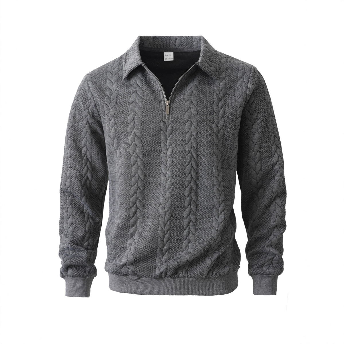 Men Jacquard Lapel Zip Up Jacket Casual Long Sleeve Sweatshirt teemdrop