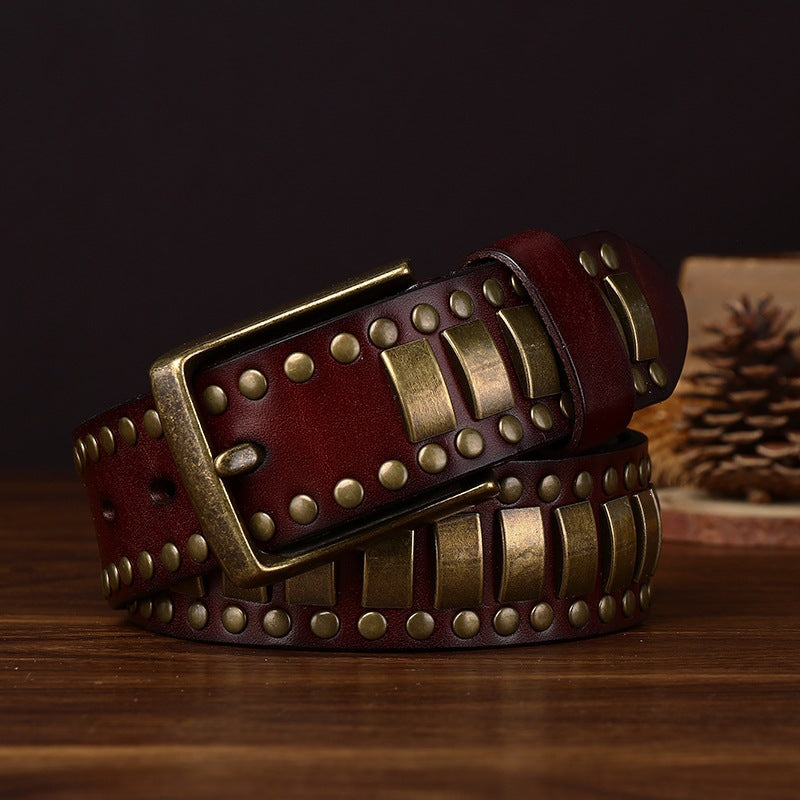 Studded Cowhide Leather Belt for Men