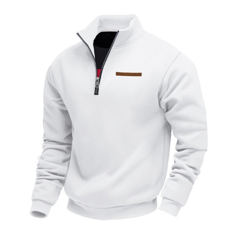Men's Velvet Lined Half-Zip Stand Collar Pullover Solid Color Casual Loose Sweatshirt