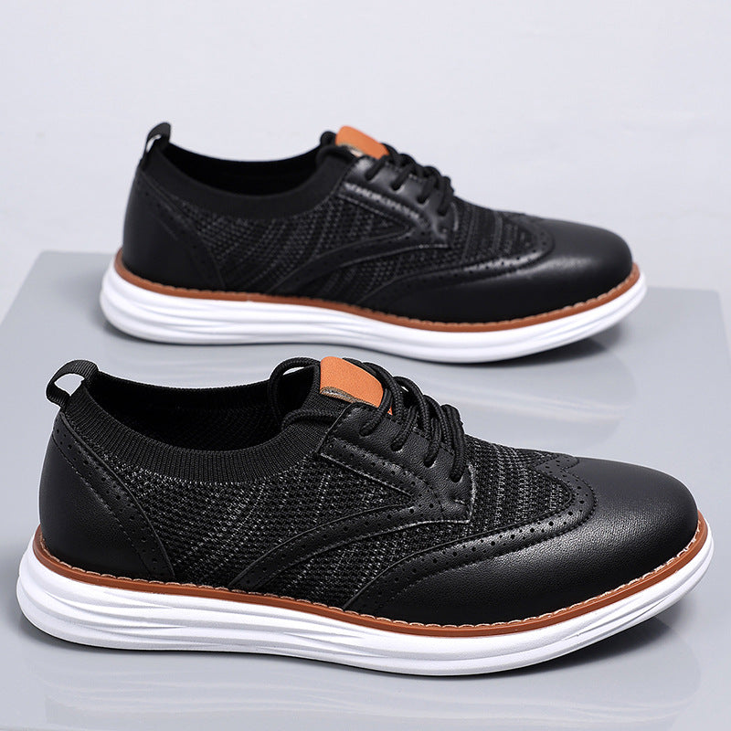 Men British Style Fly-Knit Leather Breathable Casual Shoes teemdrop