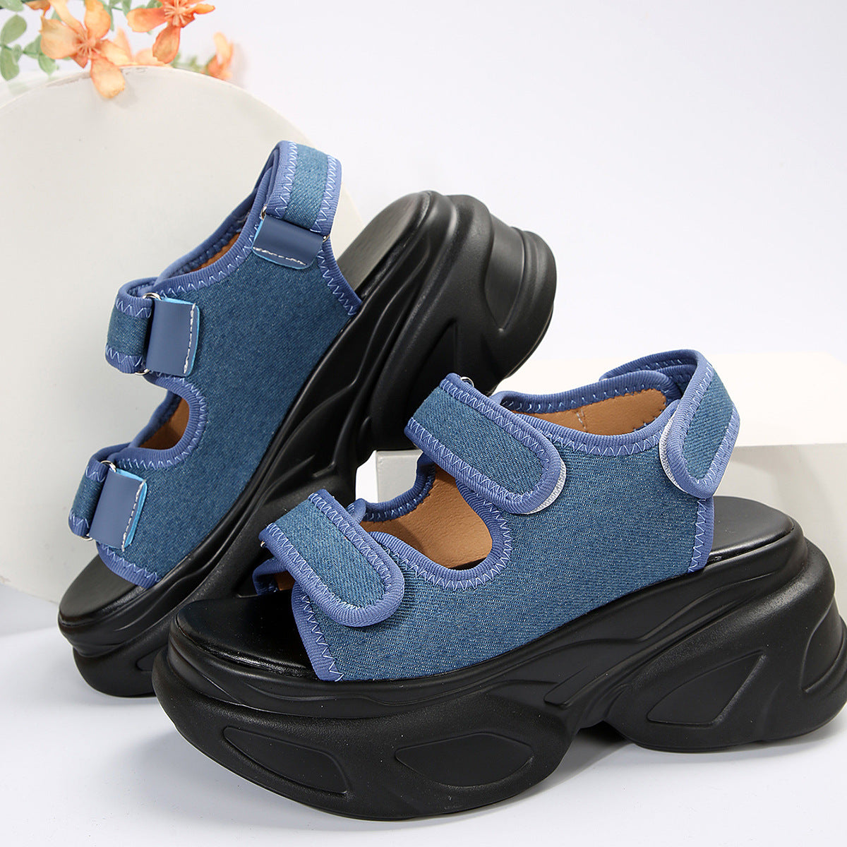 Womens Velcro Platform Flat Sandals teemdrop