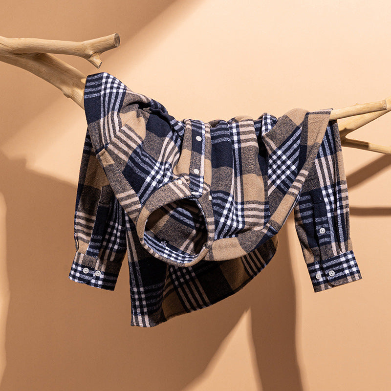 Men's 100% Cotton Thickened Brushed Plaid Long Sleeve Button Down Shirt